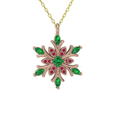 Yeşil kuvars ve rodolit garnet 18 ayar rose altın kolye (40 cm altın rolo zincir)