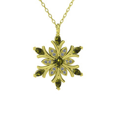 Peridot ve pırlanta 925 ayar altın kaplama gümüş kolye (0.1056 karat, 40 cm gümüş rolo zincir)