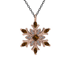 Dumanlı kuvars ve swarovski 18 ayar rose altın kolye (40 cm gümüş rolo zincir)