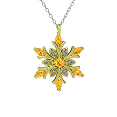 Nix Kar Tanesi Kolye - Sitrin ve beyaz zirkon 8 ayar altın kolye (40 cm beyaz altın rolo zincir) #qby7g1