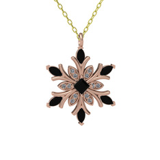 Nix Kar Tanesi Kolye - Siyah zirkon ve beyaz zirkon 18 ayar rose altın kolye (40 cm altın rolo zincir) #qckf77