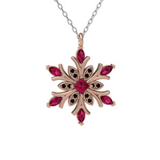 Rodolit garnet ve siyah zirkon 8 ayar rose altın kolye (40 cm beyaz altın rolo zincir)