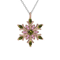 Nix Kar Tanesi Kolye - Peridot ve pembe kuvars 18 ayar rose altın kolye (40 cm beyaz altın rolo zincir) #qxindq