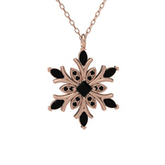 Nix Kar Tanesi Kolye - Siyah zirkon 8 ayar rose altın kolye (40 cm rose altın rolo zincir) #r0izkm