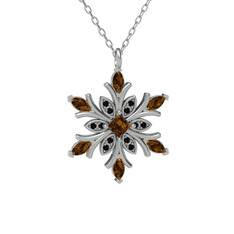 Nix Kar Tanesi Kolye - Dumanlı kuvars ve siyah zirkon 14 ayar beyaz altın kolye (40 cm beyaz altın rolo zincir) #r1us2k