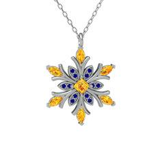 Sitrin ve lab safir 8 ayar beyaz altın kolye (40 cm beyaz altın rolo zincir)