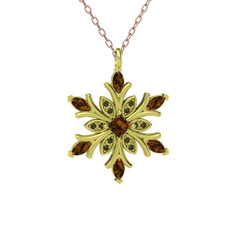 Nix Kar Tanesi Kolye - Dumanlı kuvars ve peridot 14 ayar altın kolye (40 cm rose altın rolo zincir) #rg353n