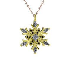 Nix Kar Tanesi Kolye - Swarovski ve siyah zirkon 925 ayar altın kaplama gümüş kolye (40 cm rose altın rolo zincir) #rj4gq4