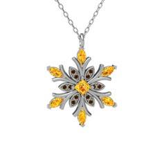 Nix Kar Tanesi Kolye - Sitrin ve dumanlı kuvars 14 ayar beyaz altın kolye (40 cm beyaz altın rolo zincir) #rm5b8k