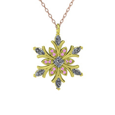 Nix Kar Tanesi Kolye - Beyaz zirkon ve pembe kuvars 18 ayar altın kolye (40 cm gümüş rolo zincir) #rtsxvj