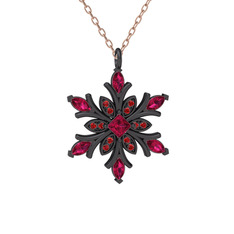 Rodolit garnet ve garnet 925 ayar siyah rodyum kaplama gümüş kolye (40 cm rose altın rolo zincir)