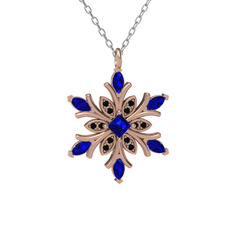 Nix Kar Tanesi Kolye - Lab safir ve siyah zirkon 18 ayar rose altın kolye (40 cm beyaz altın rolo zincir) #s2qohu