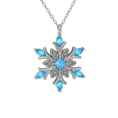 Nix Kar Tanesi Kolye - Akuamarin ve beyaz zirkon 14 ayar beyaz altın kolye (40 cm gümüş rolo zincir) #snbli0