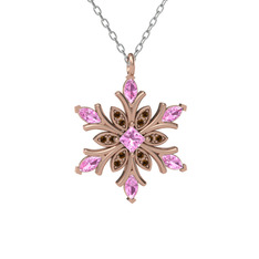 Pembe kuvars ve dumanlı kuvars 18 ayar rose altın kolye (40 cm gümüş rolo zincir)