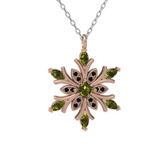 Peridot ve siyah zirkon 18 ayar rose altın kolye (40 cm beyaz altın rolo zincir)