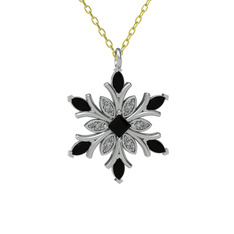 Nix Kar Tanesi Kolye - Siyah zirkon ve pırlanta 18 ayar beyaz altın kolye (0.1056 karat, 40 cm altın rolo zincir) #stjrzi