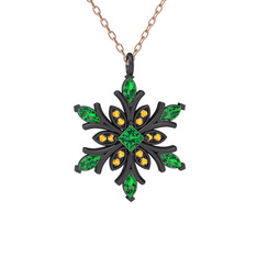 Nix Kar Tanesi Kolye - Yeşil kuvars ve sitrin 925 ayar siyah rodyum kaplama gümüş kolye (40 cm rose altın rolo zincir) #sxp4j5