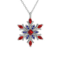 Nix Kar Tanesi Kolye - Garnet ve lab safir 18 ayar beyaz altın kolye (40 cm beyaz altın rolo zincir) #t14d44