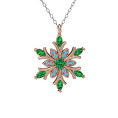 Nix Kar Tanesi Kolye - Yeşil kuvars ve akuamarin 8 ayar rose altın kolye (40 cm beyaz altın rolo zincir) #t1umx4