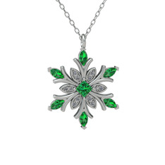 Nix Kar Tanesi Kolye - Yeşil kuvars ve swarovski 8 ayar beyaz altın kolye (40 cm gümüş rolo zincir) #t581or
