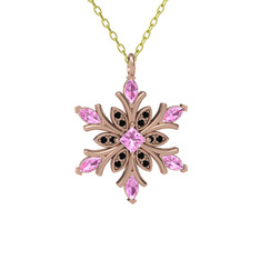Nix Kar Tanesi Kolye - Pembe kuvars ve siyah zirkon 8 ayar rose altın kolye (40 cm altın rolo zincir) #t8yrt2