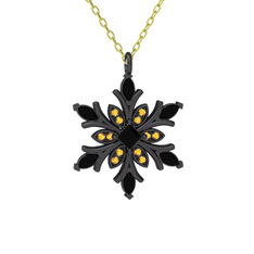 Nix Kar Tanesi Kolye - Siyah zirkon ve sitrin 925 ayar siyah rodyum kaplama gümüş kolye (40 cm altın rolo zincir) #tge0mt