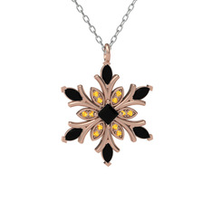 Nix Kar Tanesi Kolye - Siyah zirkon ve sitrin 8 ayar rose altın kolye (40 cm beyaz altın rolo zincir) #tgf5xf