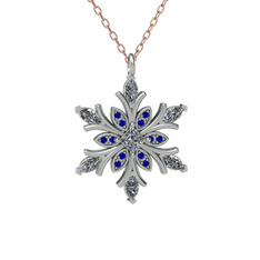 Nix Kar Tanesi Kolye - Beyaz zirkon ve lab safir 925 ayar gümüş kolye (40 cm rose altın rolo zincir) #tgfvqr