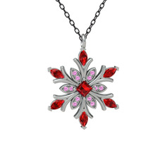 Garnet ve pembe kuvars 925 ayar gümüş kolye (40 cm gümüş rolo zincir)