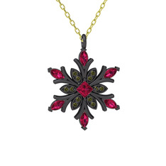 Nix Kar Tanesi Kolye - Rodolit garnet ve peridot 925 ayar siyah rodyum kaplama gümüş kolye (40 cm gümüş rolo zincir) #u608qp
