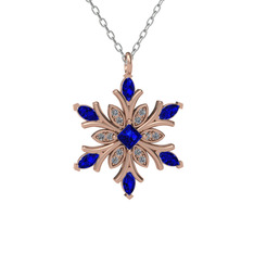 Lab safir ve swarovski 18 ayar rose altın kolye (40 cm beyaz altın rolo zincir)