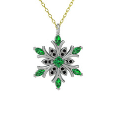Nix Kar Tanesi Kolye - Yeşil kuvars ve siyah zirkon 18 ayar beyaz altın kolye (40 cm gümüş rolo zincir) #ucrkdt
