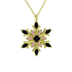 Siyah zirkon ve pembe kuvars 14 ayar altın kolye (40 cm altın rolo zincir)