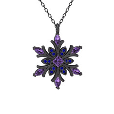 Nix Kar Tanesi Kolye - Ametist ve lab safir 925 ayar siyah rodyum kaplama gümüş kolye (40 cm gümüş rolo zincir) #upqs2y