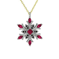 Rodolit garnet ve siyah zirkon 18 ayar beyaz altın kolye (40 cm altın rolo zincir)