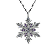 Nix Kar Tanesi Kolye - Swarovski ve ametist 8 ayar beyaz altın kolye (40 cm gümüş rolo zincir) #v0mq9