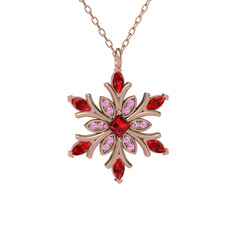 Nix Kar Tanesi Kolye - Garnet ve pembe kuvars 18 ayar rose altın kolye (40 cm rose altın rolo zincir) #v9uuqr