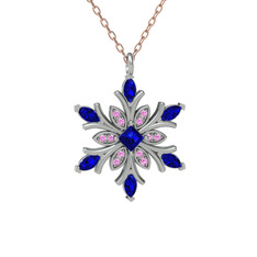 Nix Kar Tanesi Kolye - Lab safir ve pembe kuvars 18 ayar beyaz altın kolye (40 cm rose altın rolo zincir) #vehuhs