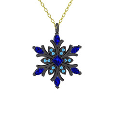 Nix Kar Tanesi Kolye - Lab safir ve akuamarin 925 ayar siyah rodyum kaplama gümüş kolye (40 cm altın rolo zincir) #vekpgy