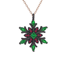 Nix Kar Tanesi Kolye - Yeşil kuvars ve rodolit garnet 925 ayar siyah rodyum kaplama gümüş kolye (40 cm rose altın rolo zincir) #vhw3n7