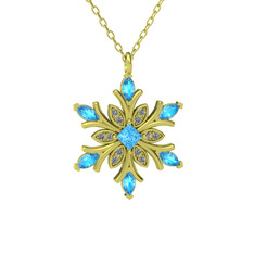 Nix Kar Tanesi Kolye - Akuamarin ve beyaz zirkon 18 ayar altın kolye (40 cm altın rolo zincir) #vumrfc