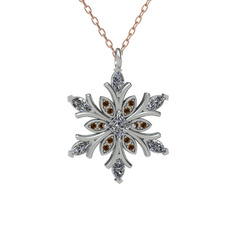 Swarovski ve dumanlı kuvars 8 ayar beyaz altın kolye (40 cm rose altın rolo zincir)