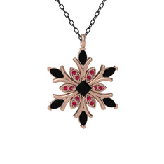 Nix Kar Tanesi Kolye - Siyah zirkon ve rodolit garnet 8 ayar rose altın kolye (40 cm gümüş rolo zincir) #w1ilsw