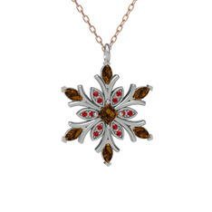 Nix Kar Tanesi Kolye - Dumanlı kuvars ve garnet 925 ayar gümüş kolye (40 cm rose altın rolo zincir) #w388gm