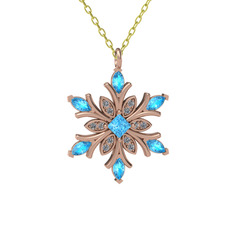 Nix Kar Tanesi Kolye - Akuamarin ve pırlanta 8 ayar rose altın kolye (0.1056 karat, 40 cm altın rolo zincir) #w7h5dj