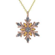 Swarovski ve sitrin 925 ayar rose altın kaplama gümüş kolye (40 cm altın rolo zincir)