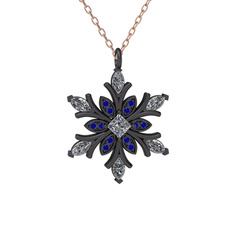 Nix Kar Tanesi Kolye - Swarovski ve lab safir 925 ayar siyah rodyum kaplama gümüş kolye (40 cm rose altın rolo zincir) #wt0ki