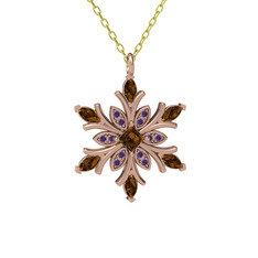 Nix Kar Tanesi Kolye - Dumanlı kuvars ve ametist 18 ayar rose altın kolye (40 cm altın rolo zincir) #x4nev6