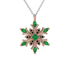 Nix Kar Tanesi Kolye - Yeşil kuvars ve siyah zirkon 14 ayar rose altın kolye (40 cm beyaz altın rolo zincir) #xgdyr5