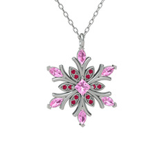 Nix Kar Tanesi Kolye - Pembe kuvars ve rodolit garnet 8 ayar beyaz altın kolye (40 cm beyaz altın rolo zincir) #xrnbny